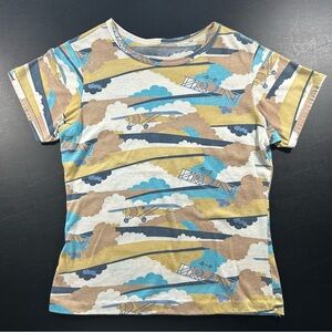 Vintage Women’s All Over Print Airplane In the Sky T-shirt Size Small Pastel